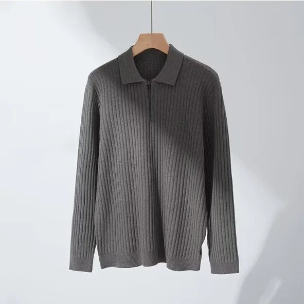 Luxury Anti-Pilling Long Sleeves Business Style Autumn Men's Half Zip Knitted Polo Solid Pattern Warm Sweater