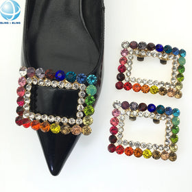 Colorful Rhinestone Crystal Rectangle Removable Shoe Clips Buckle for Women Shoes Upper Decoration Xmas Gift