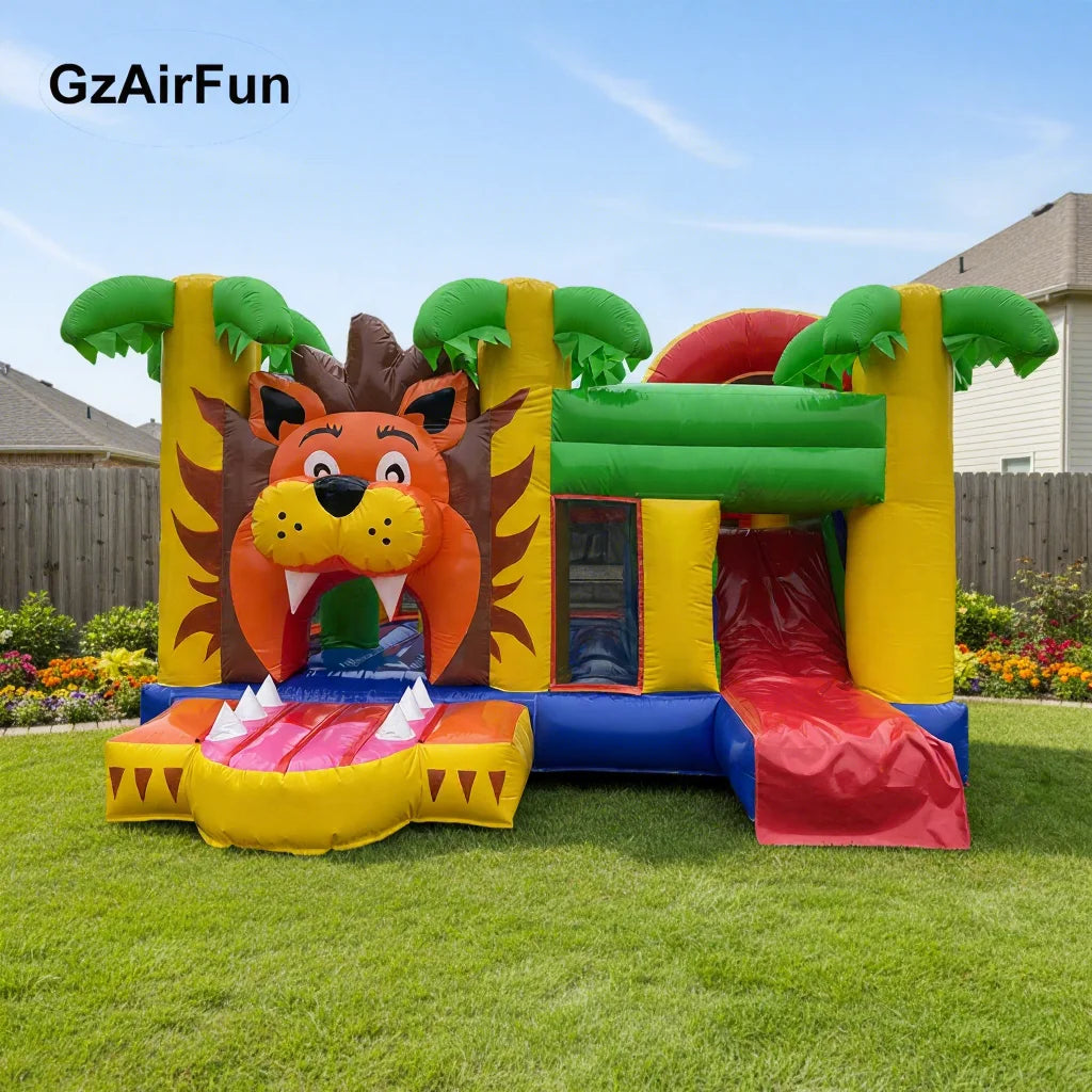 Custom Commercial Outdoor Bounce House Lion Theme Inflatable Bounce Combo Kids Castle Slide GZAIRFUN N-157 PVC Easy Setup