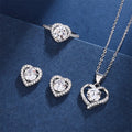 Creative High-end Heart-shaped Hollow Inlaid Mosonite Necklace Ring Earring Jewelry Set