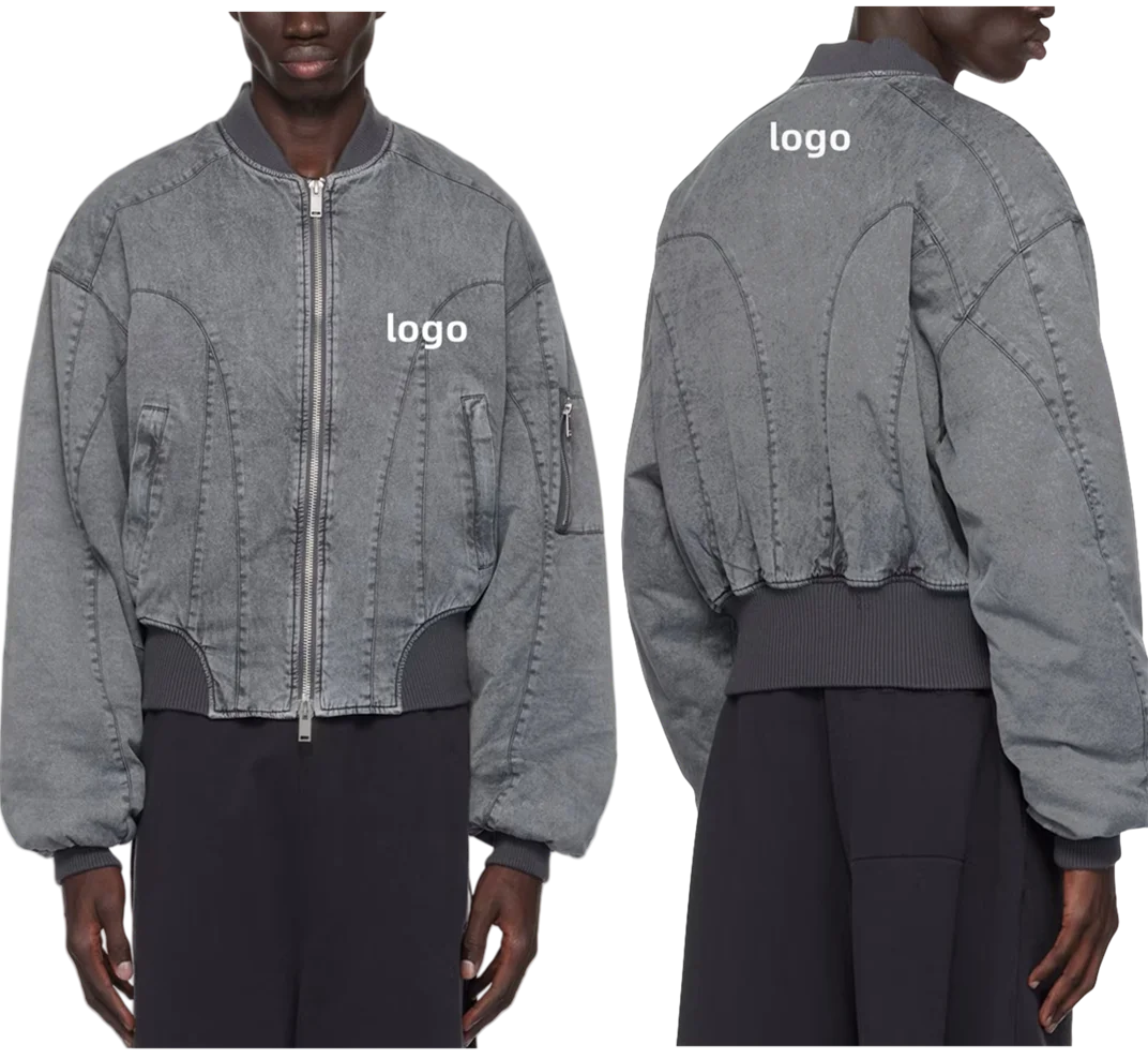 Customized Logo New Arrival Winter Warm Y2K  Padded Vintage Garment-dyed Waterproof Waxed Nylon Cotton Canvas Bomber Jacket