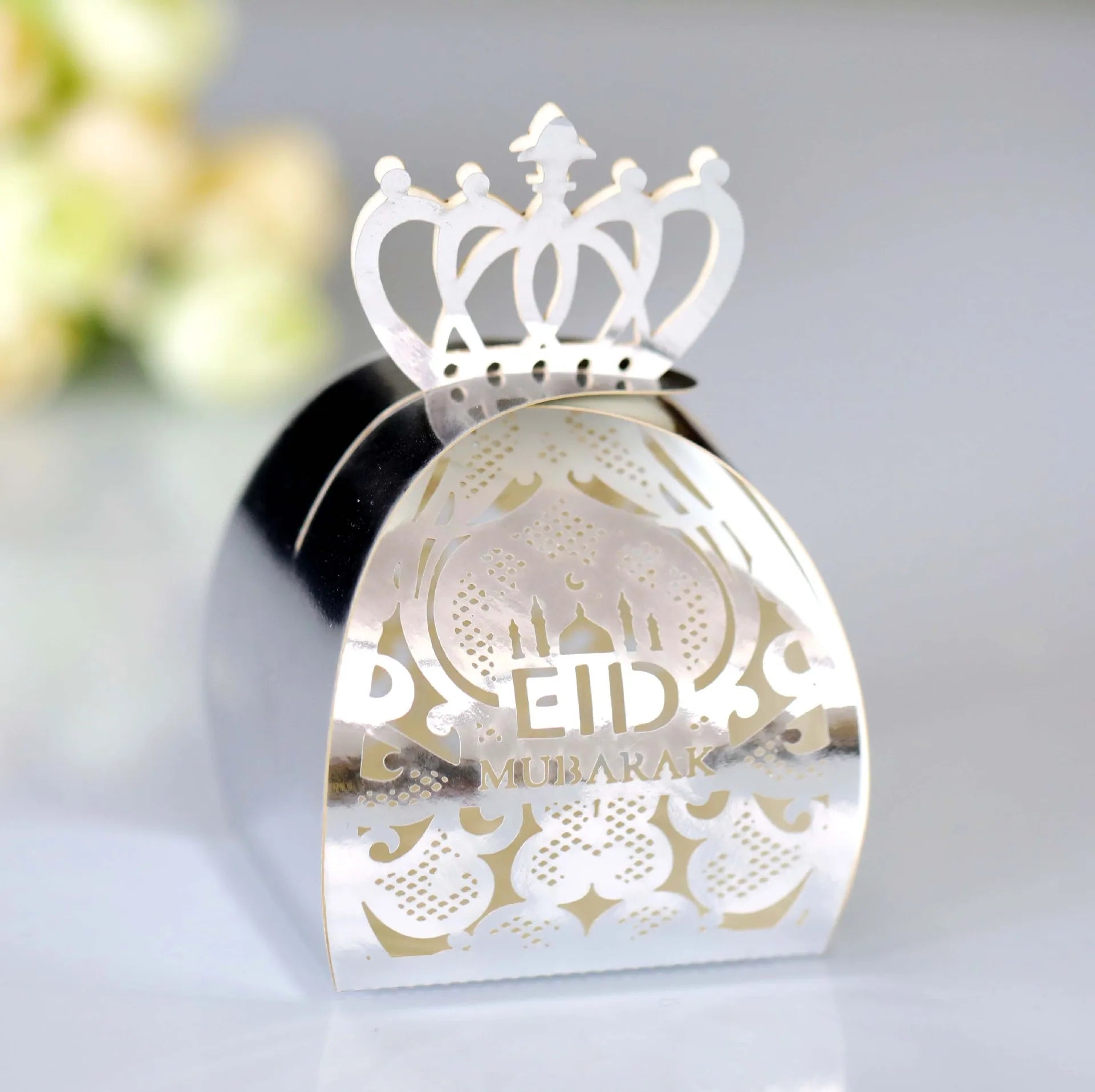 623138 Silver Paper Candy Box Gift Festival Celebration Eid Mubarak Ramadan Eid Decoration Party Supplies PartyMaker 43x13x25cm