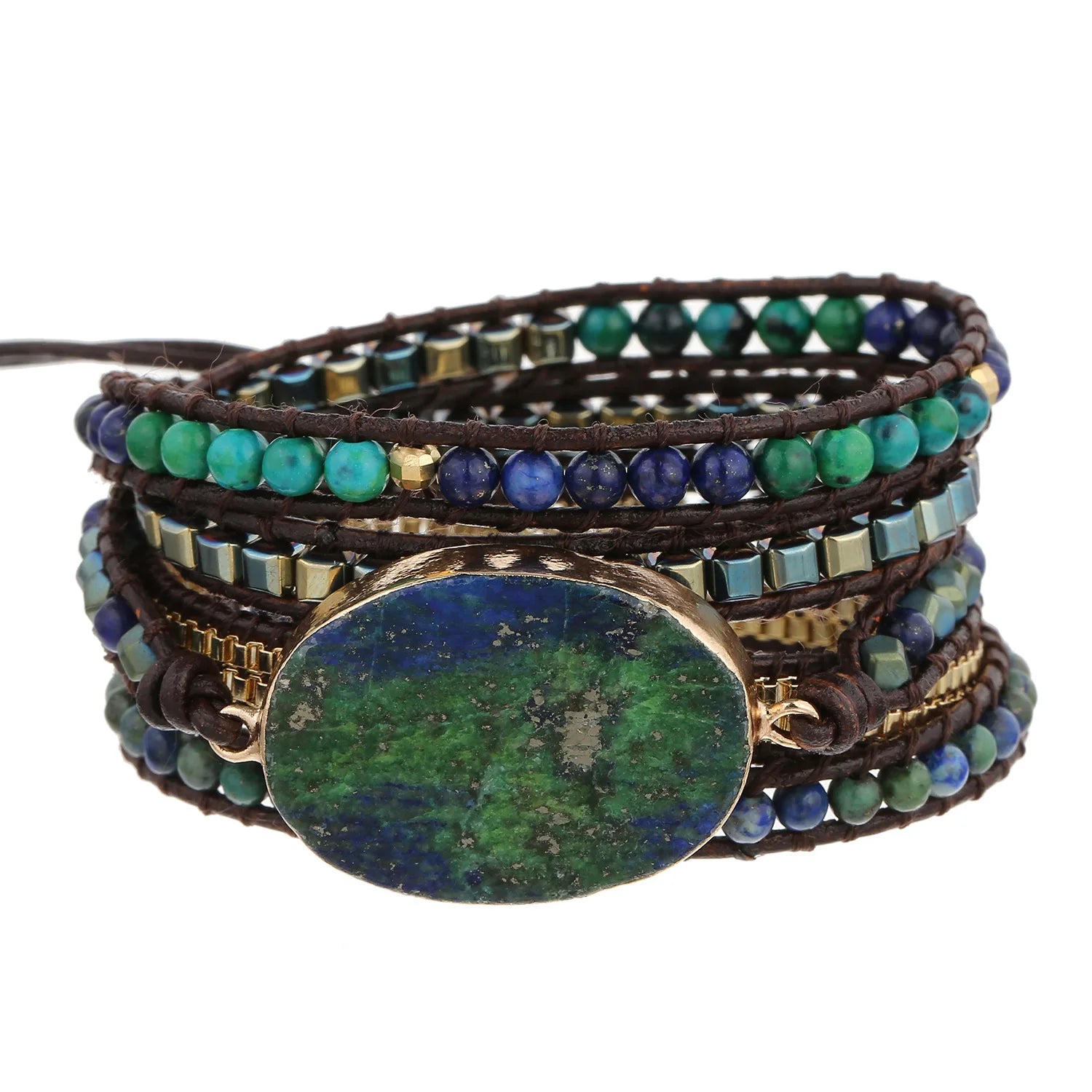 Fashion Bohemian Beaded Jewelry  Couple Natural Stones Phoenix Stone Charm 5 Strands Mix Handmade Wrap Bracelets  Festival Gift
