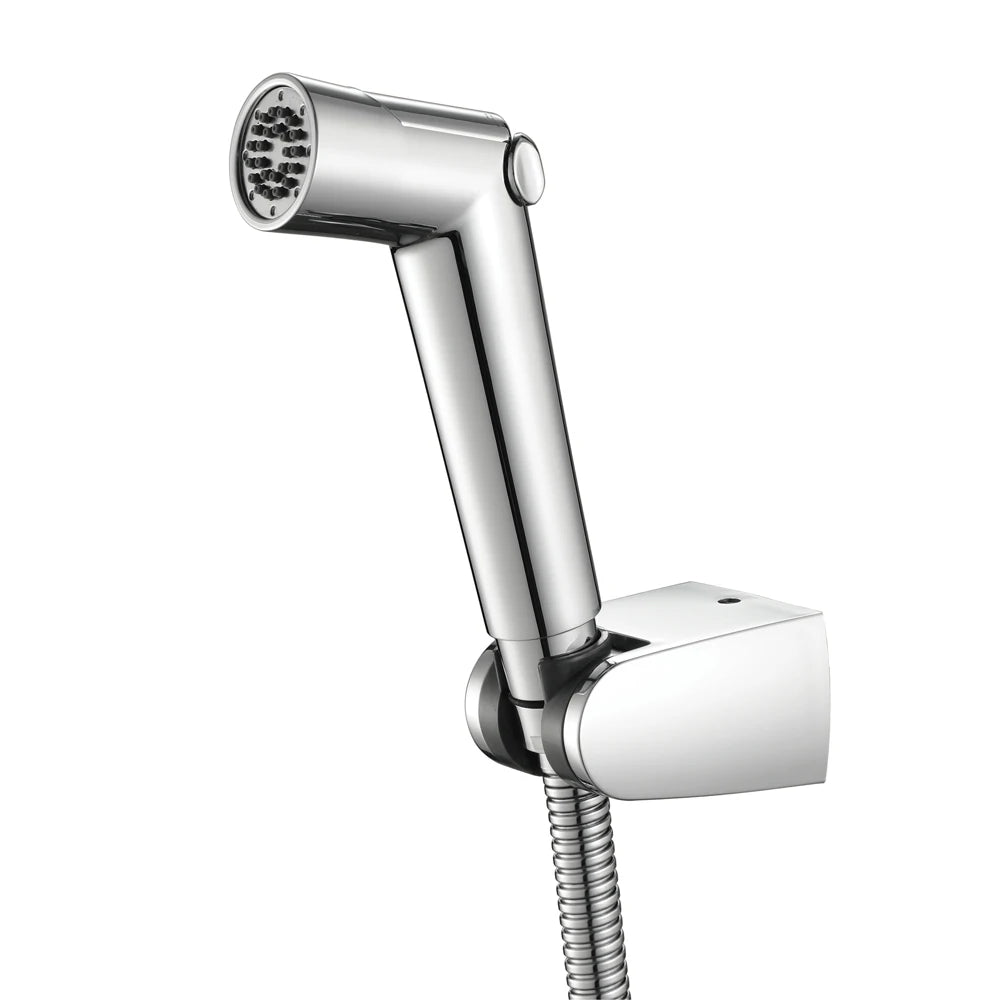 Chrome Push Switch Modern Wall-mounted Bidet Set with ABS Hose Bracket Shattaf Toilet Bidet Spray