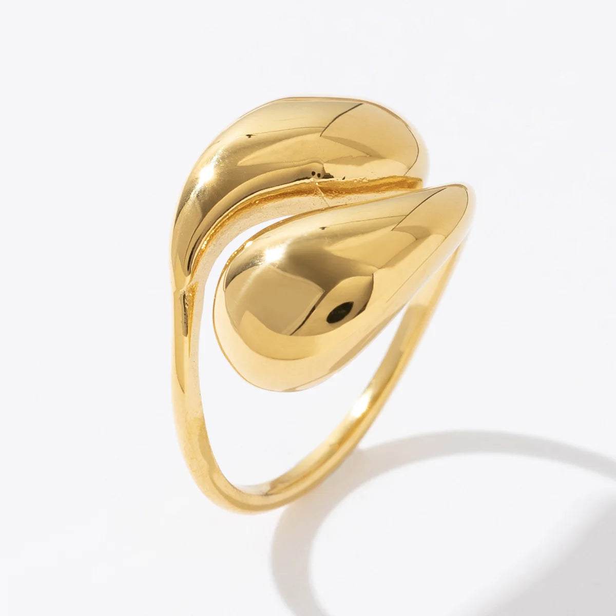 Fashion Jewelry 18K Gold Plated Stainless Steel Waterdrop Cross Stacking Open Adjustable Ring