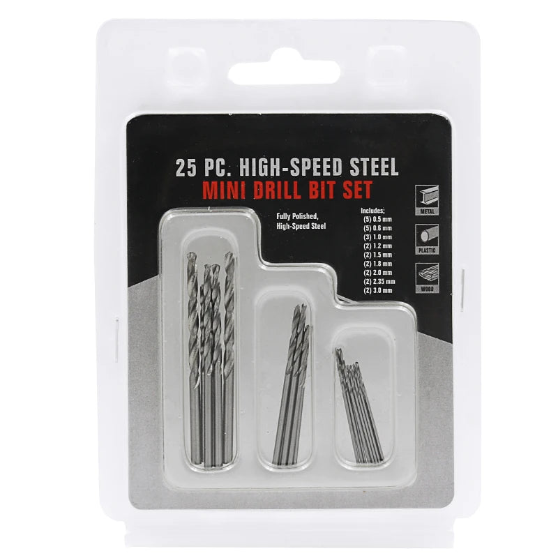 25Pcs 0.5-3mm Mini Drill Bit HSS High Speed Steel Micro Twist Drill Bit Set Electric Drill Rotary Power Tools