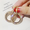 18K Gold Plated Women Shiny Drop Earrings Elegant Diamond Double Circle Rhinestone Hoop Earring