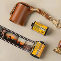 Personalized Custom Simple Keychain Handmade PU Leather 35mm Film Roll Case Cover Holster