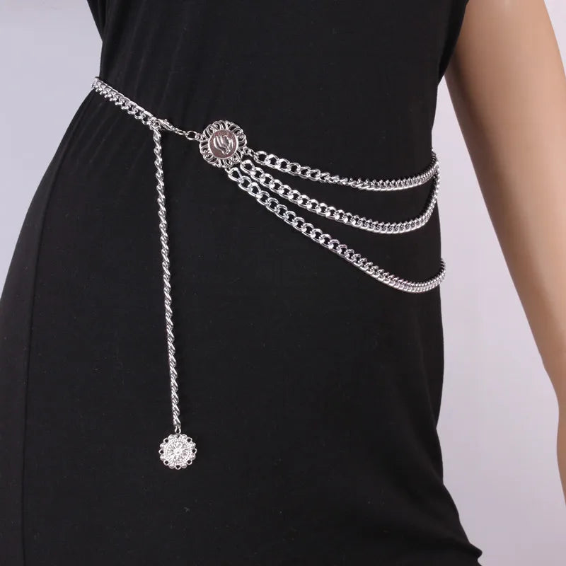SSeeSY OEM ODM Custom Fashion Jewelry Multi Layered Gold Plated Exaggerated Portrait Retro Street Shot  Girdle Waist Belly Chain