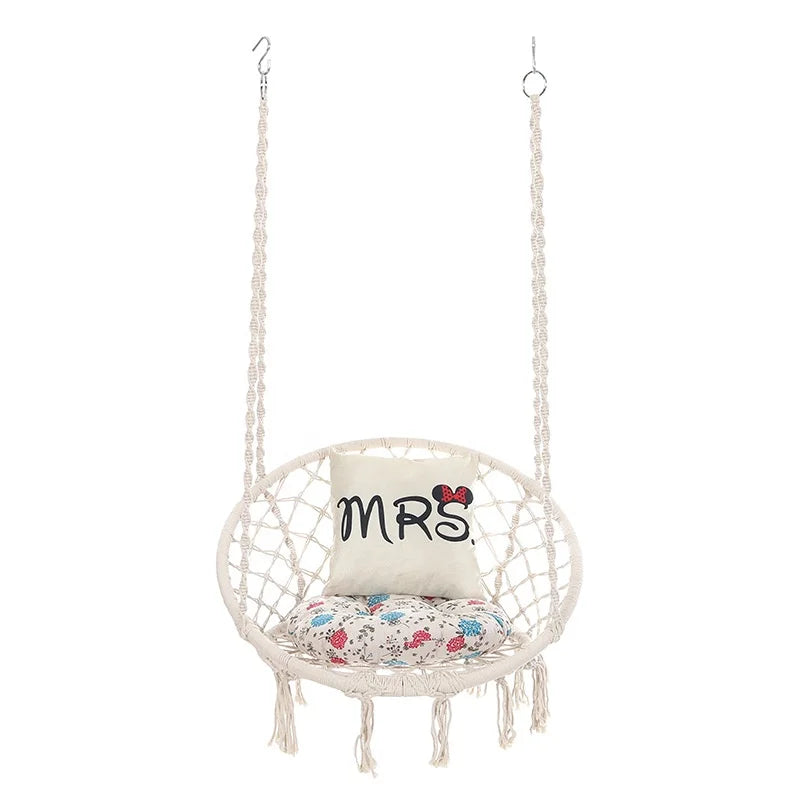 Nordic Style Indoor/Outdoor Single Portable Hammock Hand Knitted Fabric Courtyard Swing Cradle Leisure Hanging Basket Chair