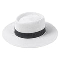 New Women's White Paper Straw Panama Hat Flat Top Boater Style for Summer Beach Outdoor & Travel Wholesale Availability
