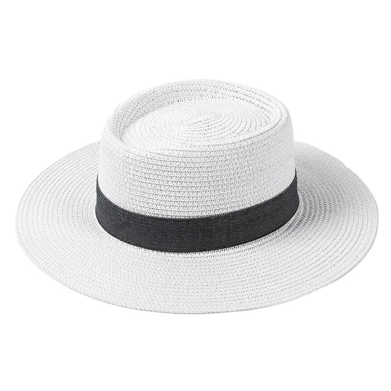New Women's White Paper Straw Panama Hat Flat Top Boater Style for Summer Beach Outdoor & Travel Wholesale Availability