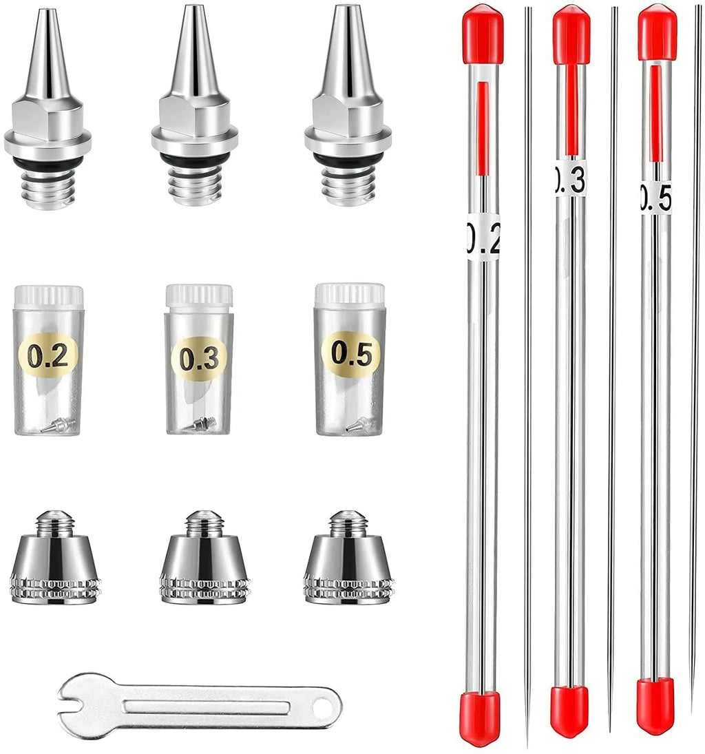 10pcs Replacement Parts Kit for Airbrush Including 0.2/0.3/0.5mm Nozzle Needle Nozzle Cap Mini Wrench Spray Gun Makeup