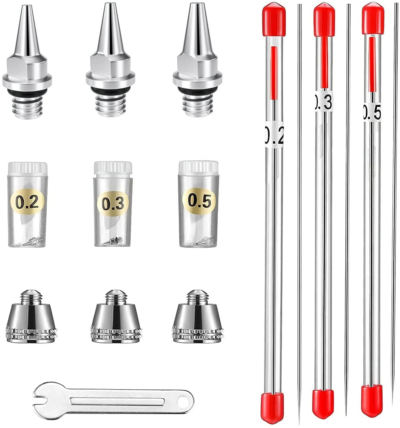 10pcs Replacement Parts Kit for Airbrush Including 0.2/0.3/0.5mm Nozzle Needle Nozzle Cap Mini Wrench Spray Gun Makeup