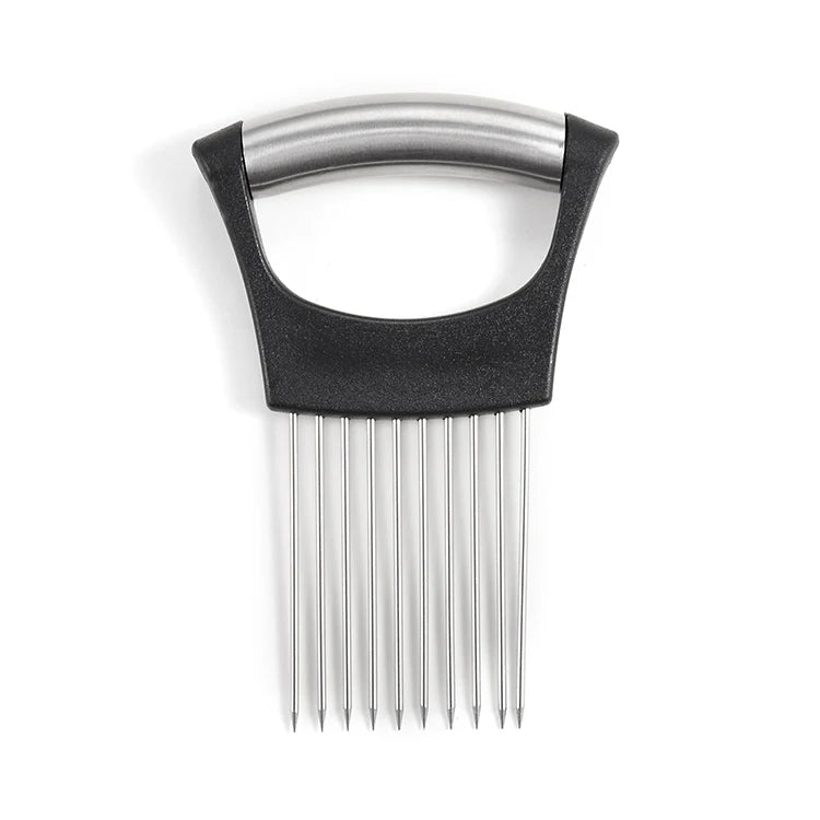 Stainless Steel Food Slicer Assistant Metal Tomato Cutter and Onion Needle Fork Vegetables and Fruit Holder Onion Slicer