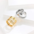 Simple Classic Design Round 18K Gold Plated Stainless Steel Zircon Women Men Couple Charm Wedding Ring