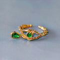 High Quality Classic Gold-Plated Devil's Eye Earrings Rings Necklaces Set Ladies' Green Water Droplet Zircon Fashionable Jewelry