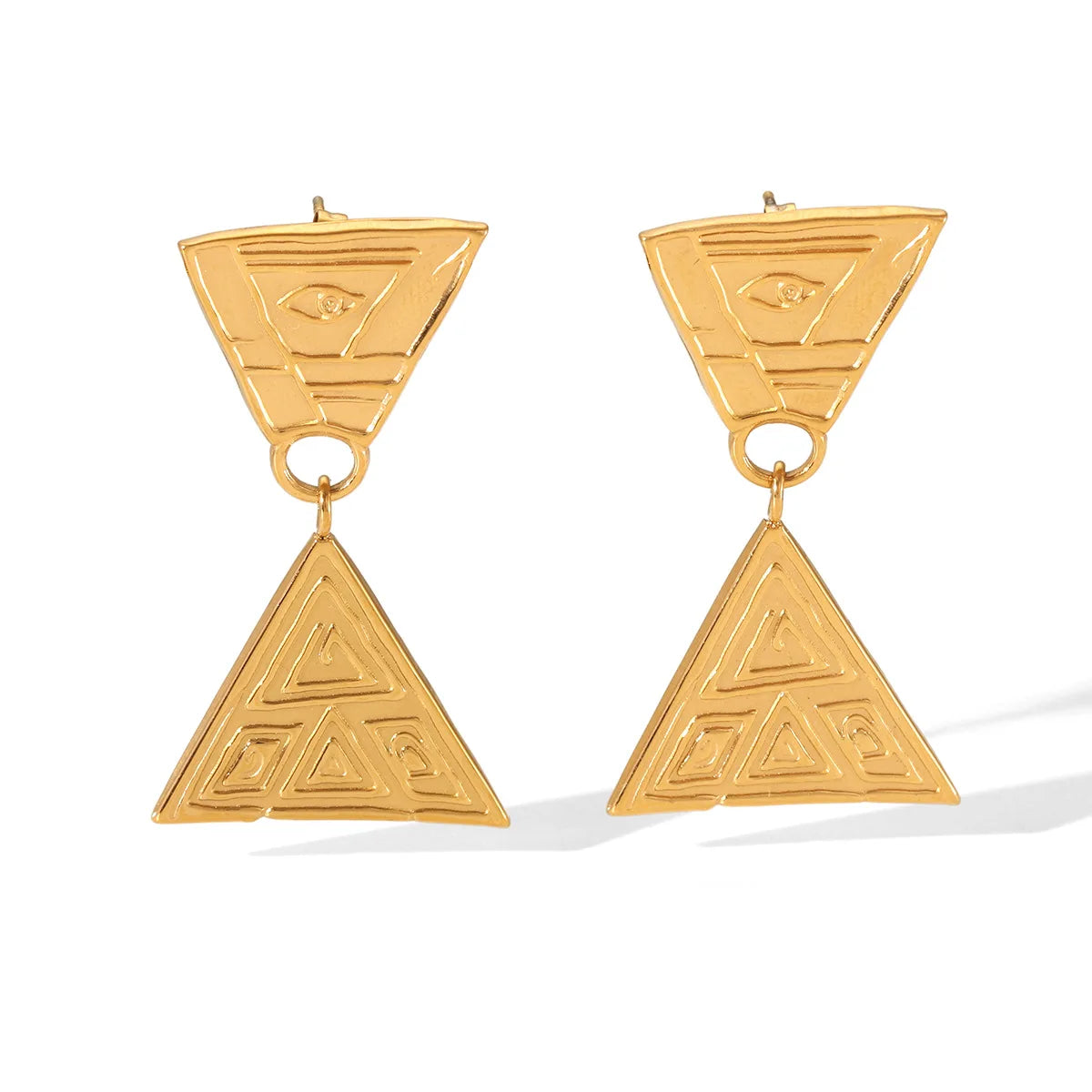 European and American Ins 18K Gold Stainless Steel Geometric Textured Triangle  Design Female Stud Dangling Earrings