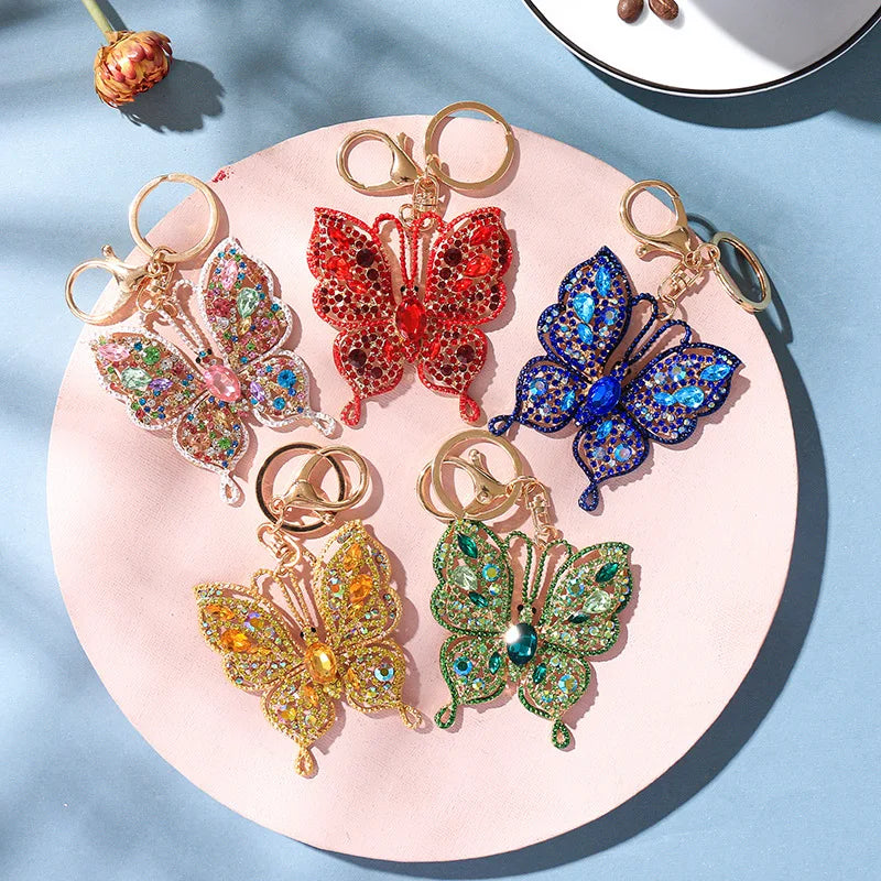 Portachiavi Big Rhinestone Butterfly Keychain Cute  Crystal Insect Charm Pendant Handbag Accessories Hollow Butterfly Keychain