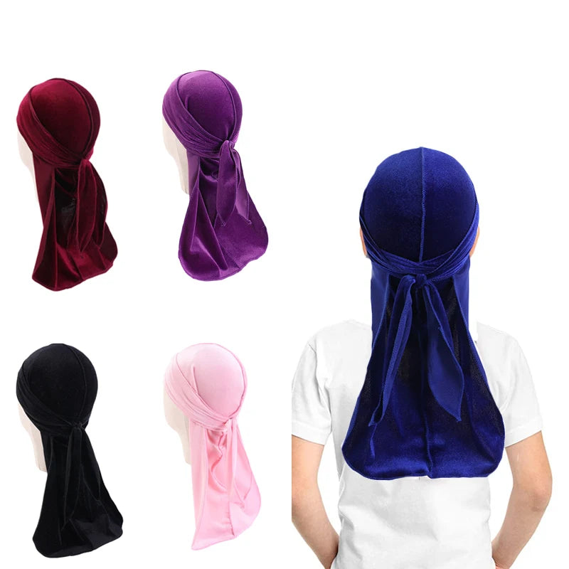 Custom Logo Durags Doo Rag Dew Rags for Kids 360 Waves Velvet Durags Headwear Skull Hat Headwraps