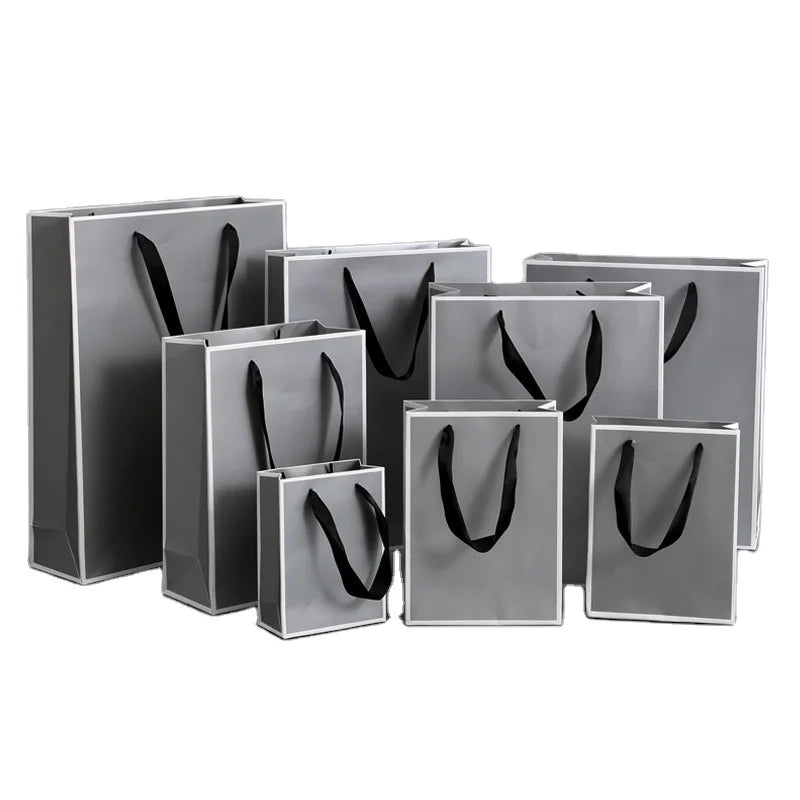 Luxury Shopping Paper Bags Craft Gift Paper Bag Silver Gray White Border Clothing Packaging Bag With Handle