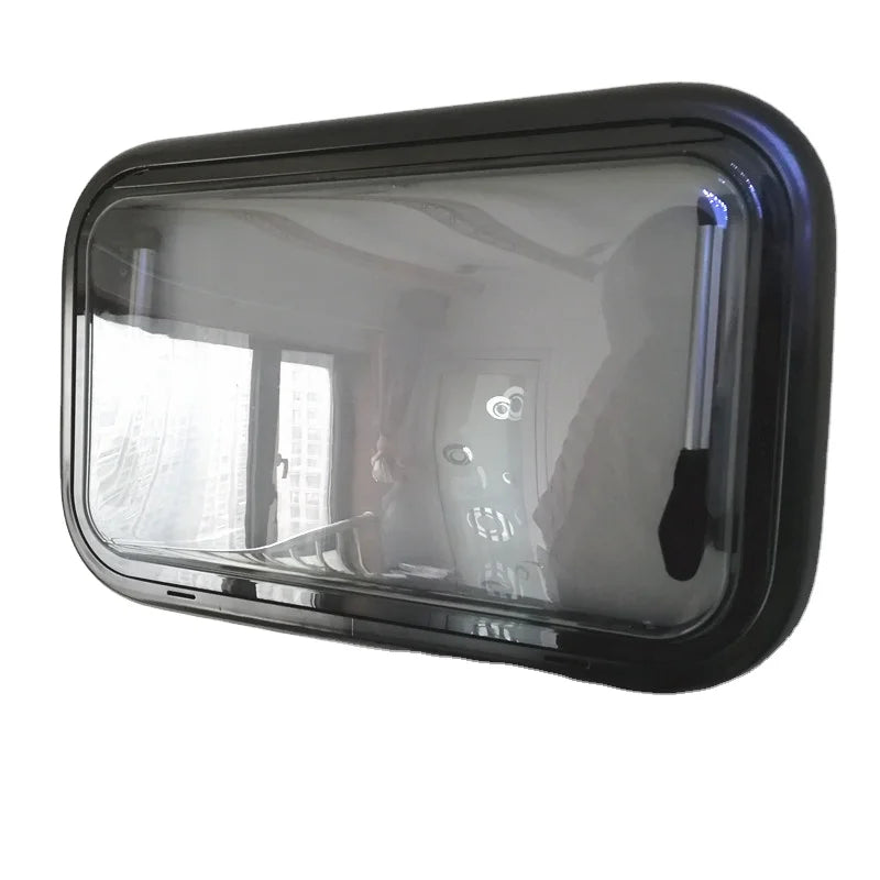 387x336mm OEM Round Corner Camper Window Double Glazing Gray Glass ABS Frame