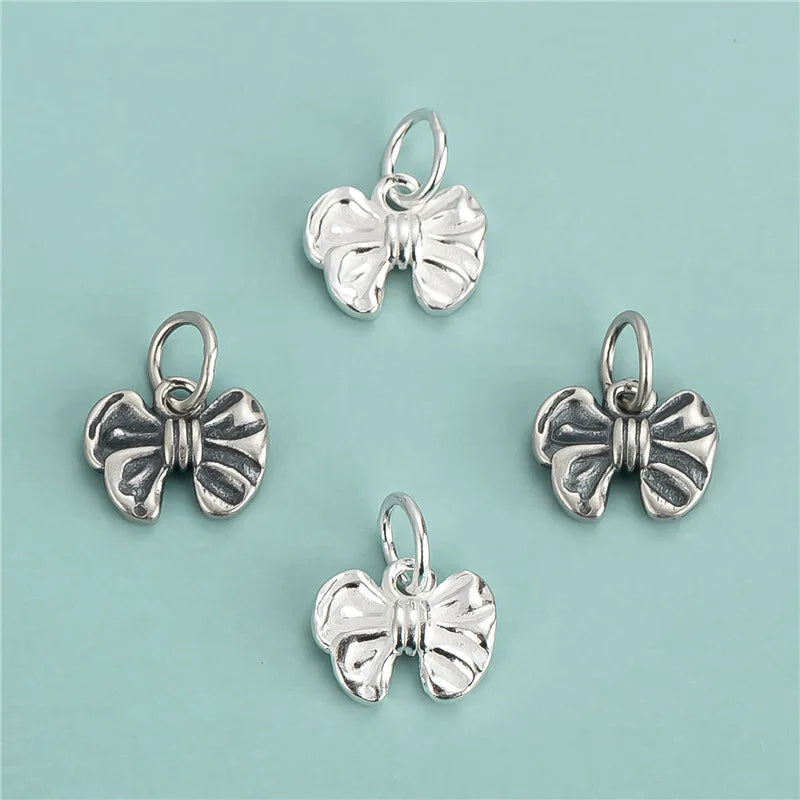 Hot Sale Antique Silver Bow Charms 925 Sterling Silver Bowknot Pendant for Diy Jewelry Making Supplies