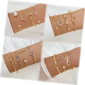 4pcs/Set Fashion New Design Butterfly Rhinestone Pearl Heart Zircon Letter Bracelet Set for Women Jewelry