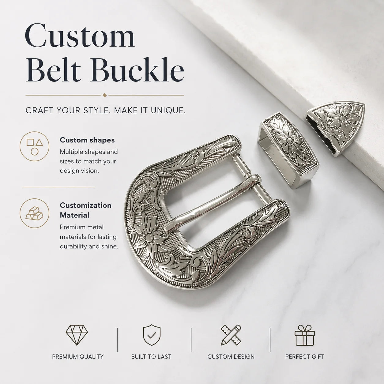 Factory Sale Belt & Accessories Various Widely Custom Belt Buckle Flower Engraved 25mm 3 Piece Western Belt Buckle