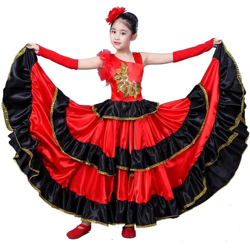 2025 New ARRIVALS Girls Long Bullfight Big Swing Spanish Flamenco Dance Costume TRAD-005