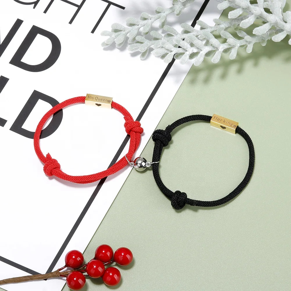 Adjustable Magnetic Couple Bracelets Touch Love Tactile Trendy Jewelry for Long Distance Lovers for Engagement Occasion