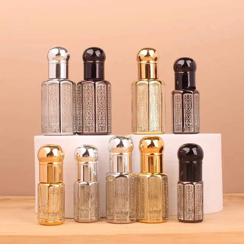 In Stock 3ml Essential Oil Roller Bottles 6ml 12ml Black Golden Silver Color Perfume Glass Roll on Bottle
