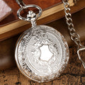 Silver Shield Skeleton Mechanical Pocket Watches With Chain Full Hunter Steampunk Mechanical Locket Watch Pendant for Men Gift