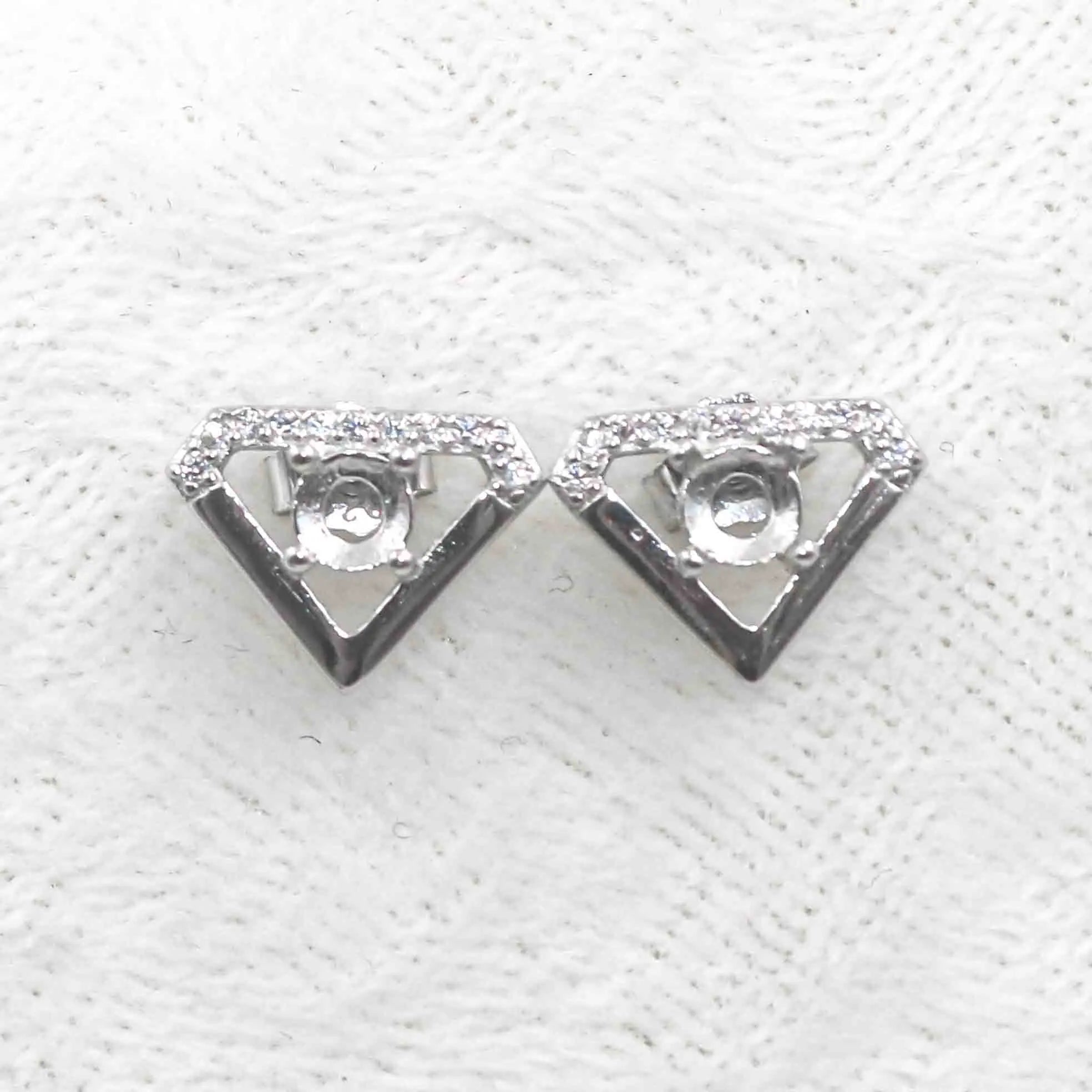Sterling Silver 4*4mm Semi Mount Stud Earrings Empty Support Blank Claws Setting S925 Base Without Center Stone for DIY Inlay