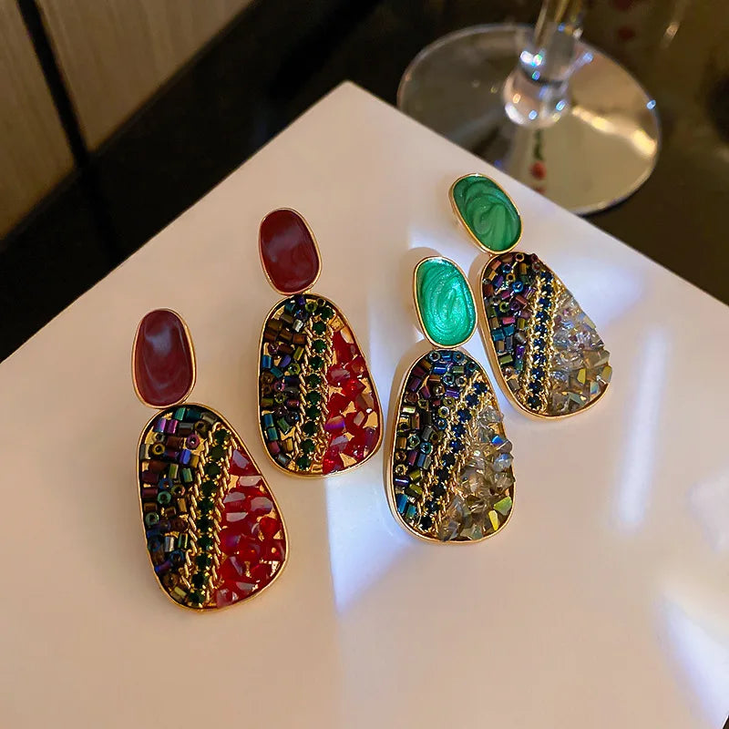 Ethnic Earring Trend 2021 Drop Oil Crystal for Beaded Silver Earrings