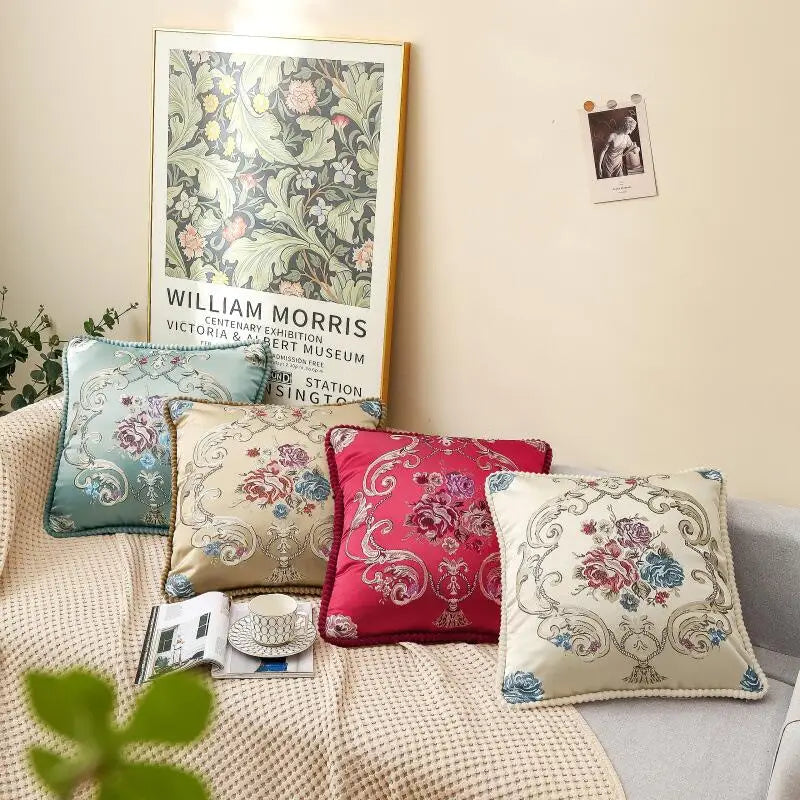 European Jacquard Luxury Floral Cushion Cover Square Pillow Cases Flower Throw Pillow Cover for Home Hotel Woven Techniques
