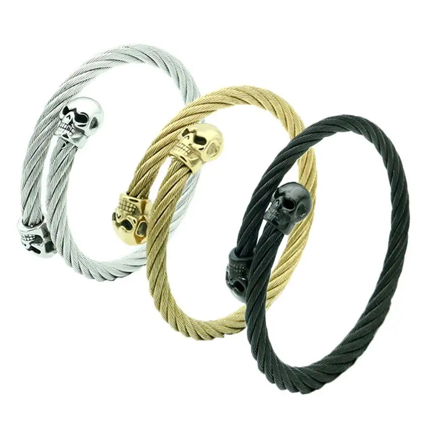 Adjustable Open Cuff Rope Bracelet Gold Plated Stainless Steel Fashionable Twist Cable Wire Cuff Bangle for Women and Men