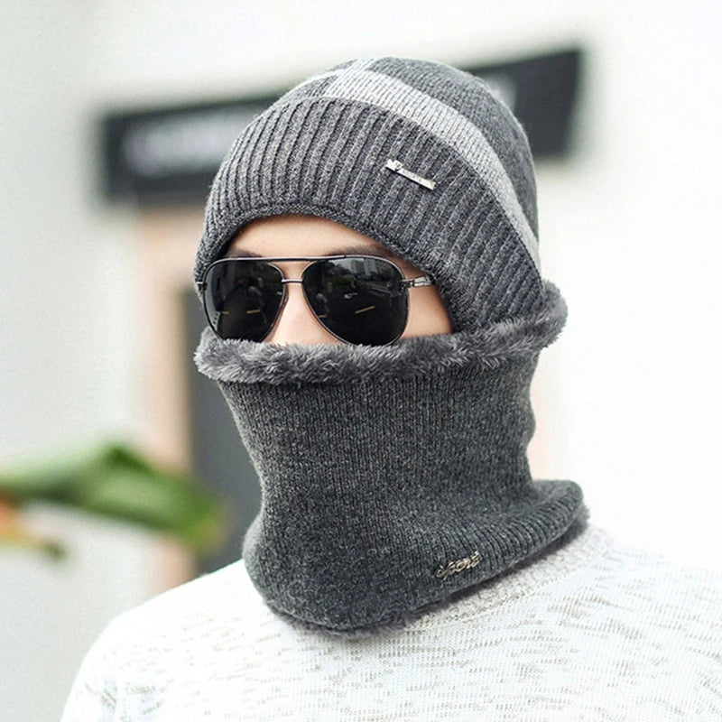 Wholesale Unisex Fashion Fleece Lining Winter Men Beanie Hat and Scarf Set
