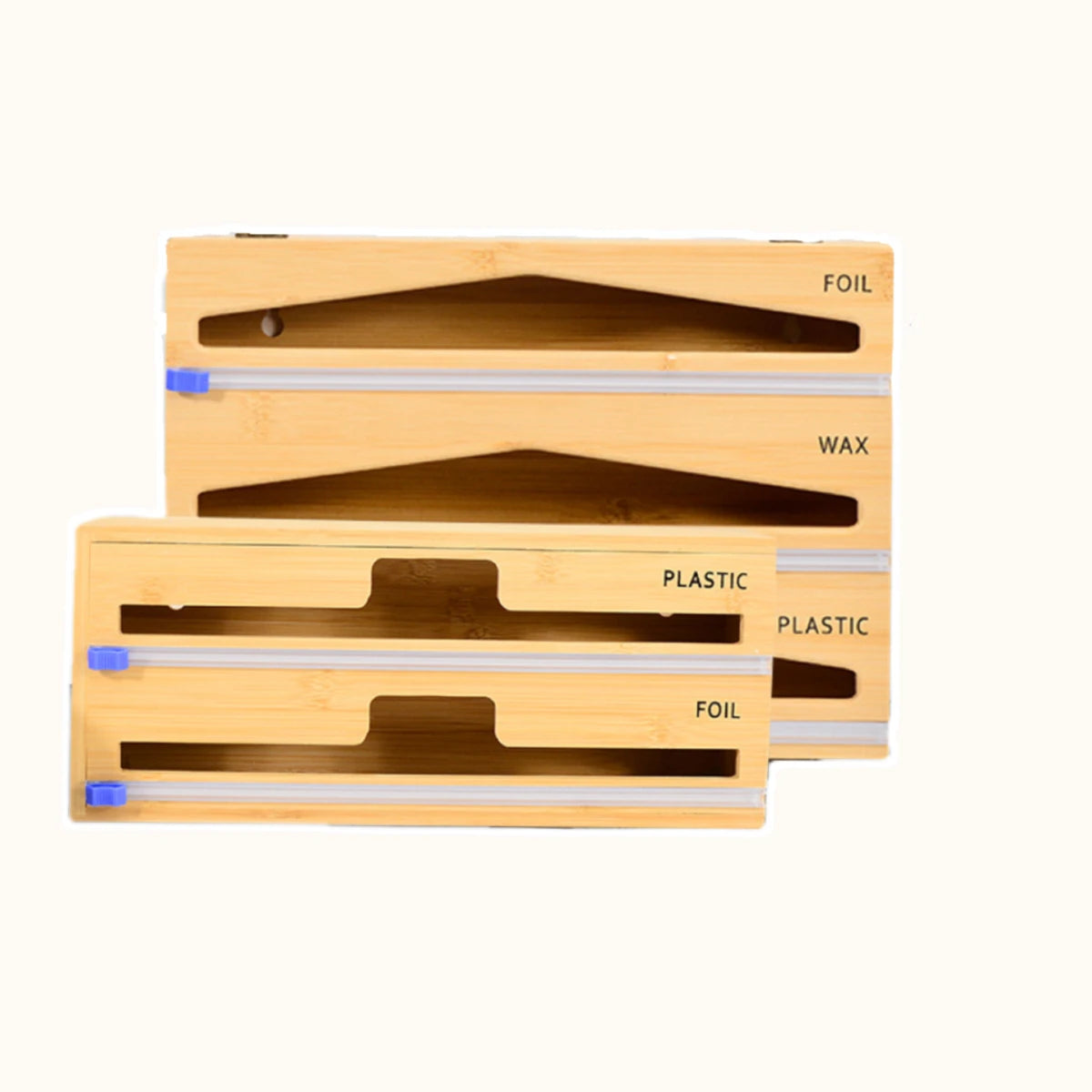 Natural Bamboo Organizer Kitchen Film Slide Cutter Foil and Plastic Wrap Dispenser With Cutter
