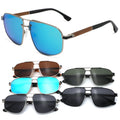 CONCHEN Manufacturer Quality Metal Frame Double Bridge Men Sun Glasses Personalized Logo Acetate Arm Wooden Sunglasses Polarized