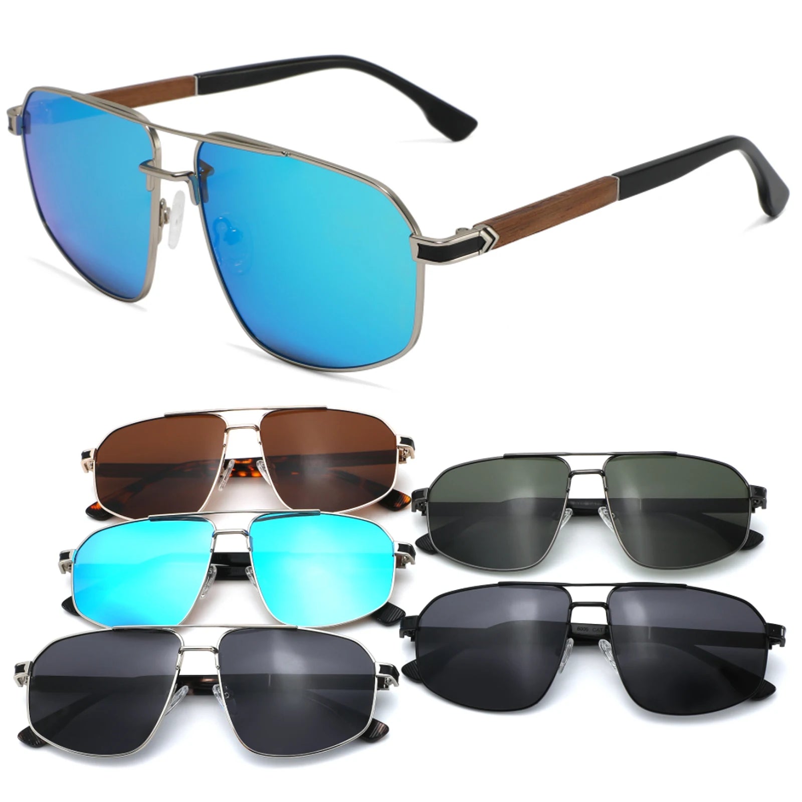 CONCHEN Manufacturer Quality Metal Frame Double Bridge Men Sun Glasses Personalized Logo Acetate Arm Wooden Sunglasses Polarized