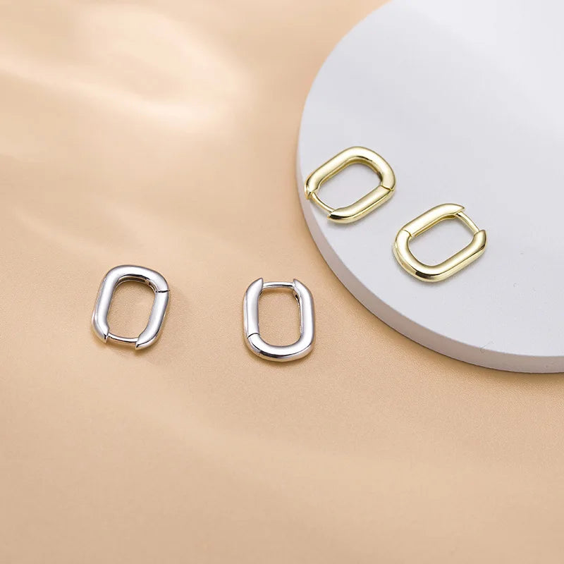 Geometric Square Shape 18K Gold Plated Small Huggie Earings 925 Sterling Silver Hoops Earrings Fashion Jewelry for Women