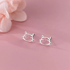 Simple 925 Sterling Silver Hollow Lovely Cat Stud Earrings for Women Gifts Fine Jewelry