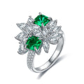 S925 Sterling Dainty Jewelry Gemstones Silver Rings Lab Grown Emerald Flower Ring Accessories Wholesale