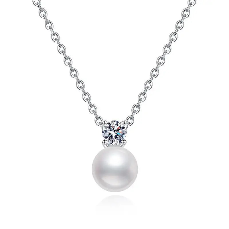S925 Sterling Silver Charm Necklace with 30 Moissanite Genuine Freshwater Pearl Geometric Design Women's Jewelry Certified MegaBDM