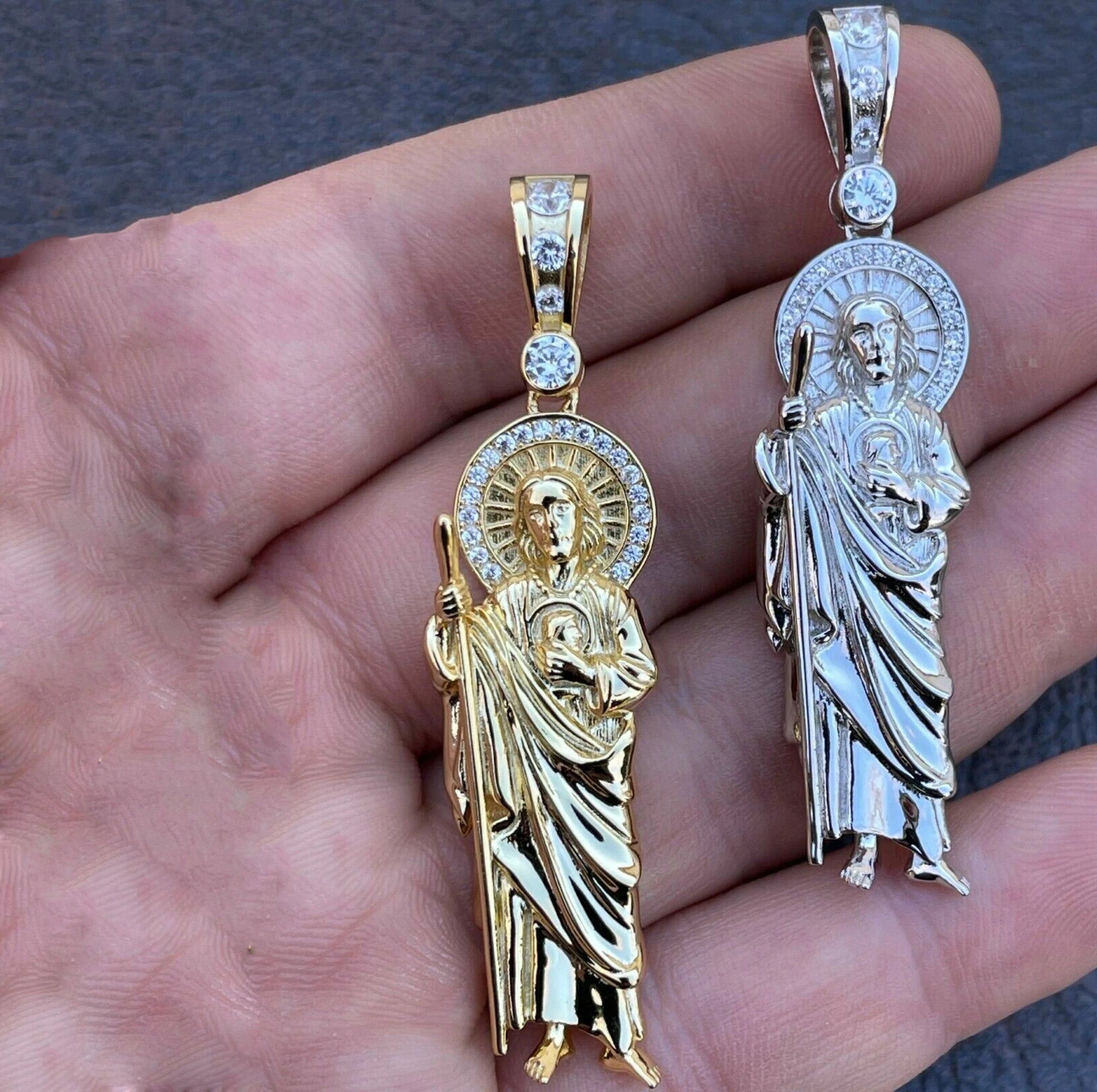 Hip Hop Jewelry Brass Cz Cubic Zircon Iced Out Men Lady Silver Gold Plated Jude San Judas Tadeo Pendant for Religious Rapper