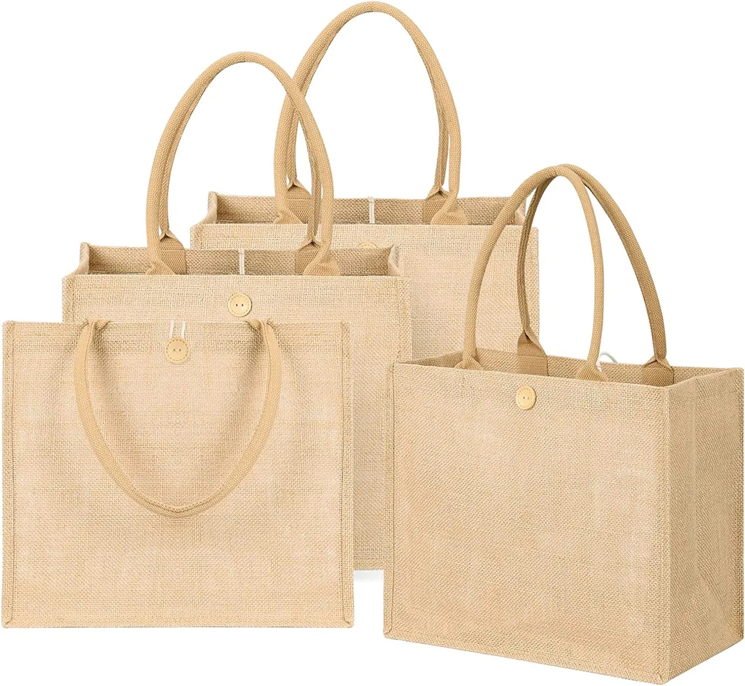 Custom DIY Blank Shopping Party Beach Travel Bridesmaid Wedding Tote with Buttons Jute Burlap Bag