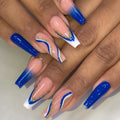 French Long Acrylic Lines Gold Glitter Jelly Colors Full Cover Coffin Press on Package Nail Art Tips