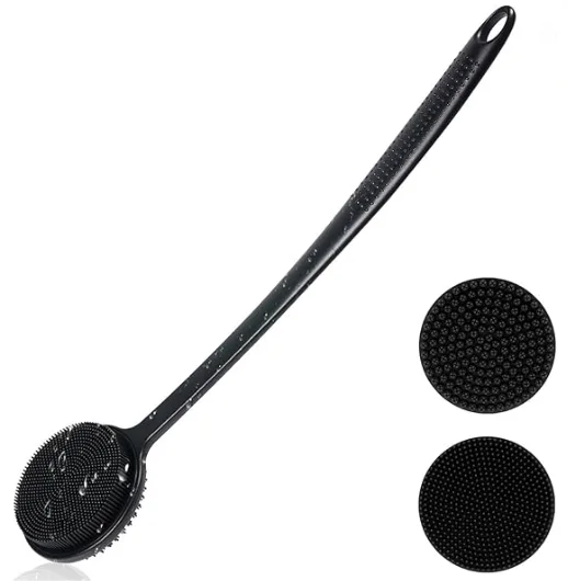 Silicone Back Scrubber for Shower Lengthen Long Handle Double Sided Massage Back Shower Brush