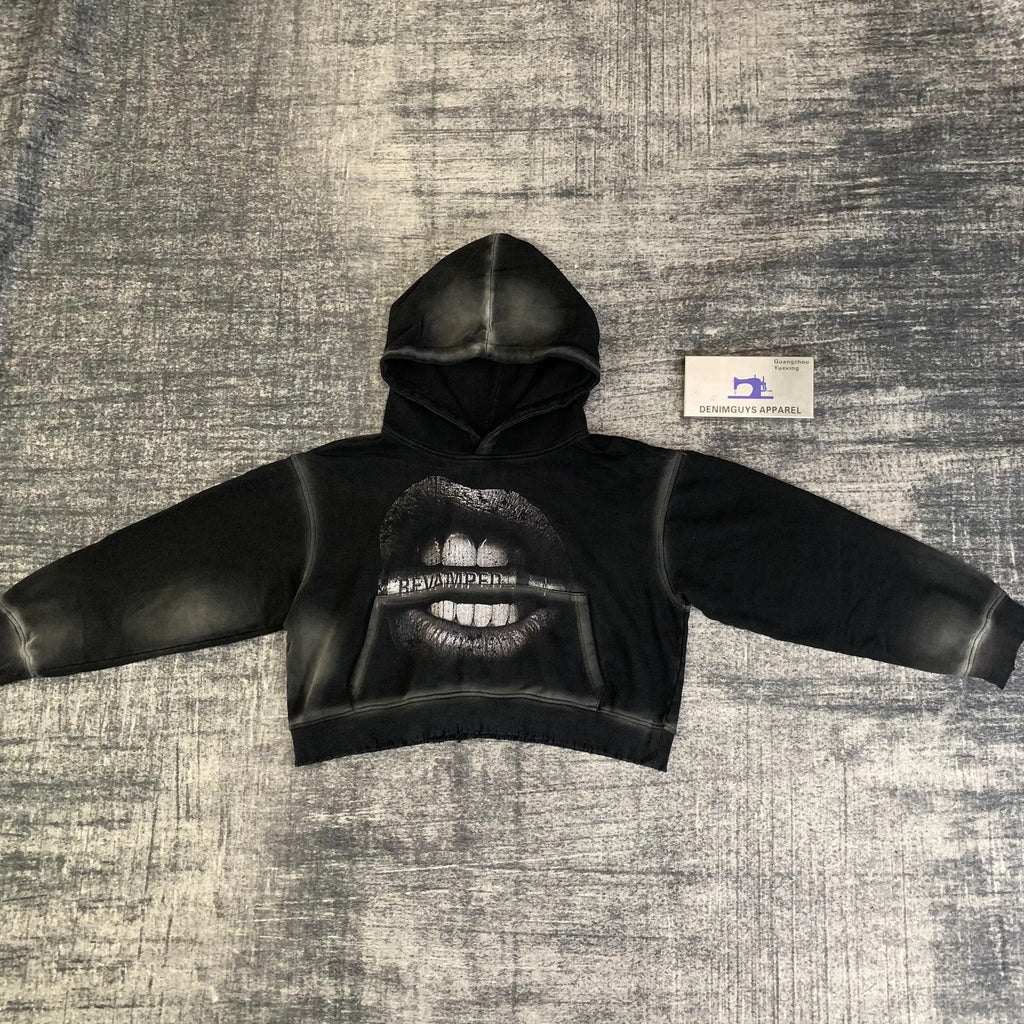 DENIMGUYS Custom Graphic Printing Distressed Acid Washed Streetwear Drop Shoulder Vintage Men's Oversize Hoodie